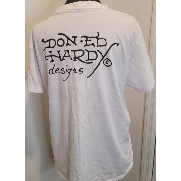 Y2K Ed Hardy Gold Tiger Logo Tee White Vintage Large Retro Scene Emo - Picture 2 of 10